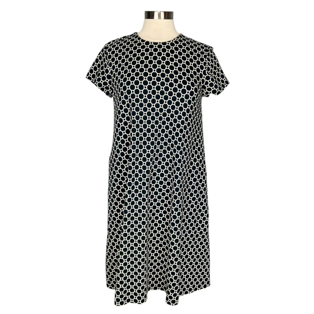 J McLaughlin Womens Geometric Print Shift Midi Dress Black White size Medium